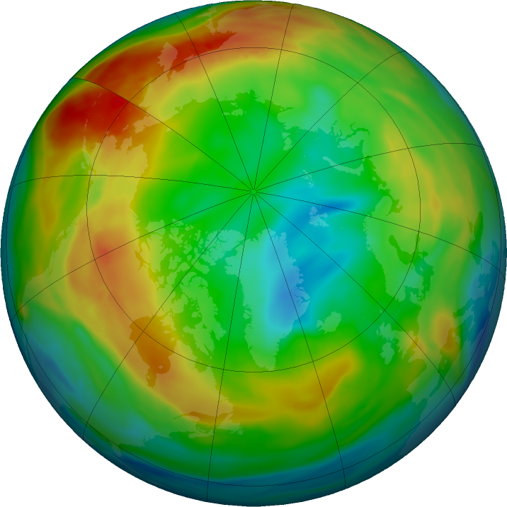 Arctic ozone map for 09 January 2018